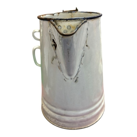 Vintage White Enamel Kettle/Coffee Pot Enamelware, 11" with  Lid - Picture 4 of 6